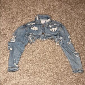Fashion Nova Cropped Distressed Blue Jean Jacket